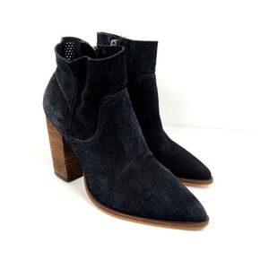 Vince Camuto Cava Womens Size 8 Black Suede Pointed Toe 3.5" Heel Booties Shoes